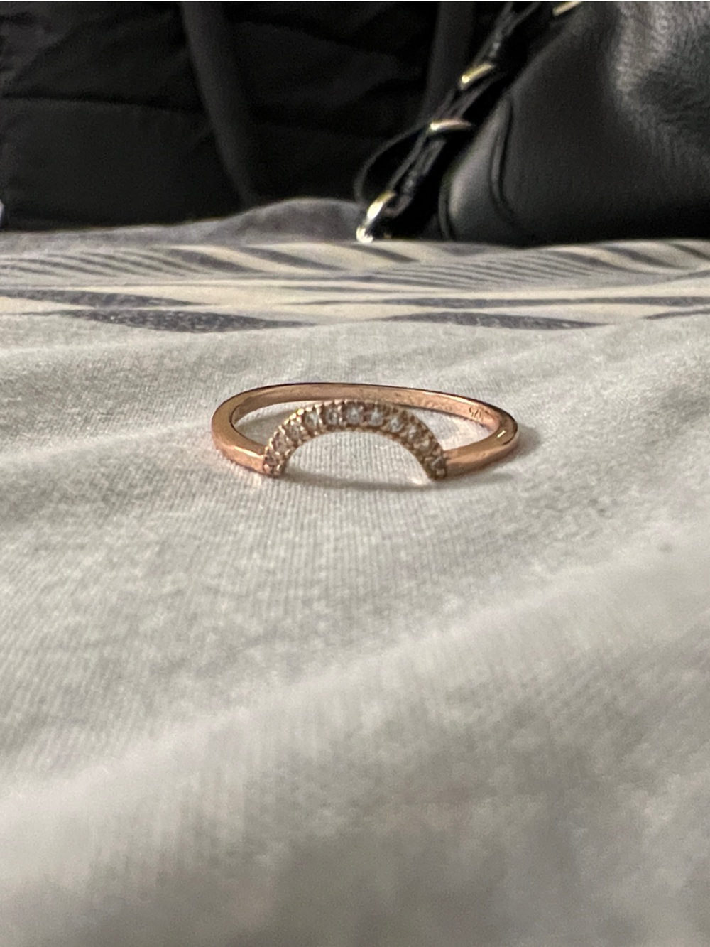 Rose Gold Pavé Crescent Band Ring - Women Jewelry